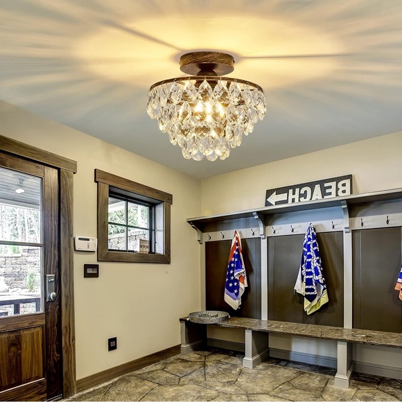 (NEW) 9”x10” Bronze Crystal Flush Mount Light/ Hallway Light/ Small room - Picture 4 of 10